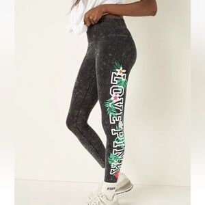 PINK Victoria's Secret Tropical Palm LOVE PINK Charcoal Tie Dye Leggings Size L